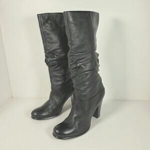Ecco Womens 75 Shape Black Leather Tall Slouch Boots 3" Heel Scrunched Shaft 9N